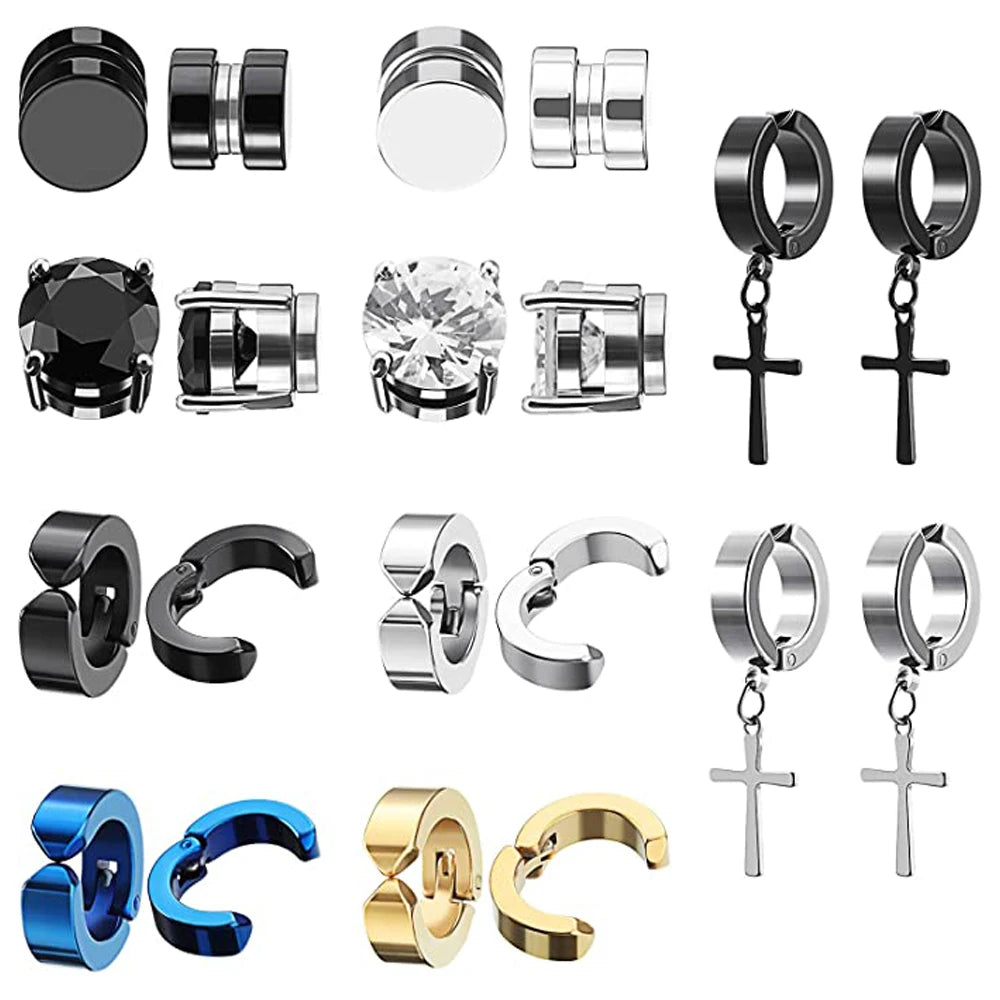 2Pcs Punk Mens Strong Magnet Magnetic Ear Stud Set Non Piercing Earrings Fake Cross Earrings Gift for Boyfriend Lover Jewelry