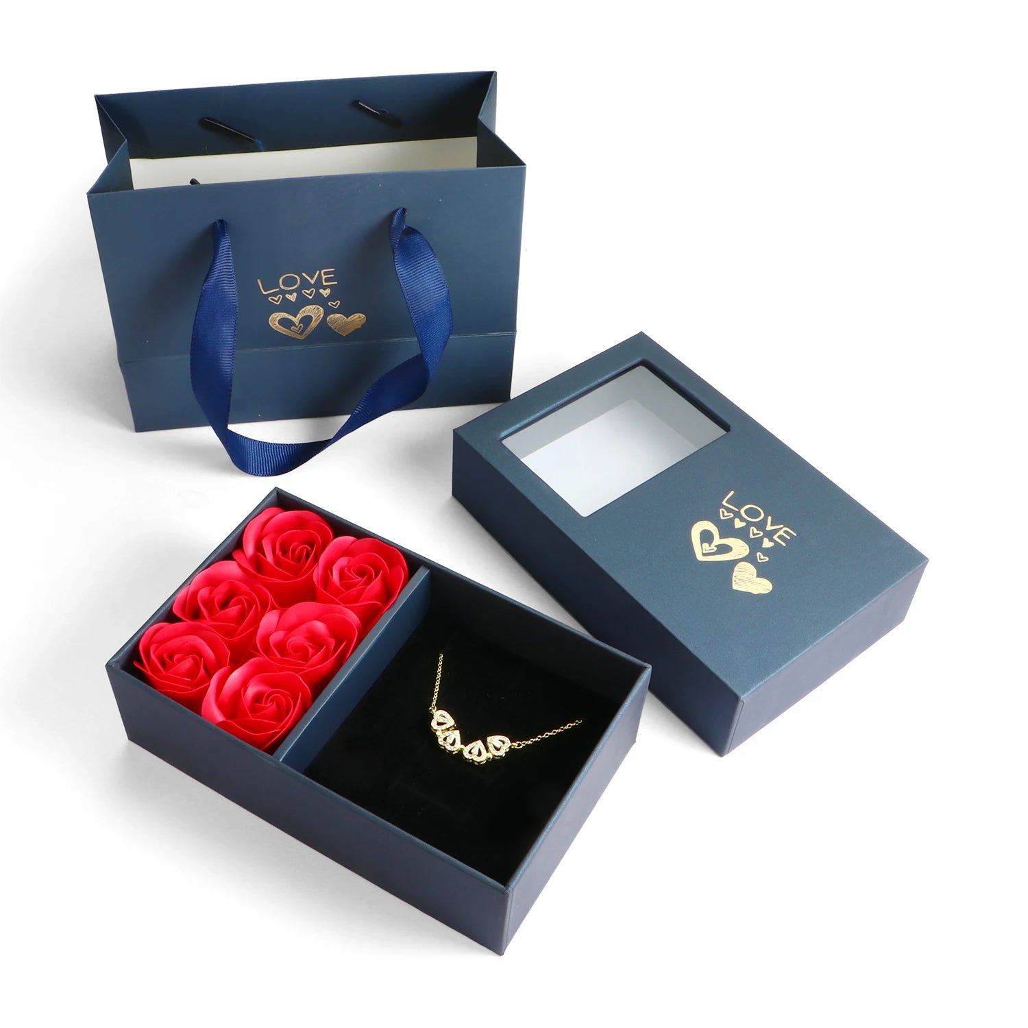 Luxury 6 Rose Box Four Leaf Clover Pendant Necklace for Women Crystal Heart Magnetic Necklaces Mother'S Day Gift