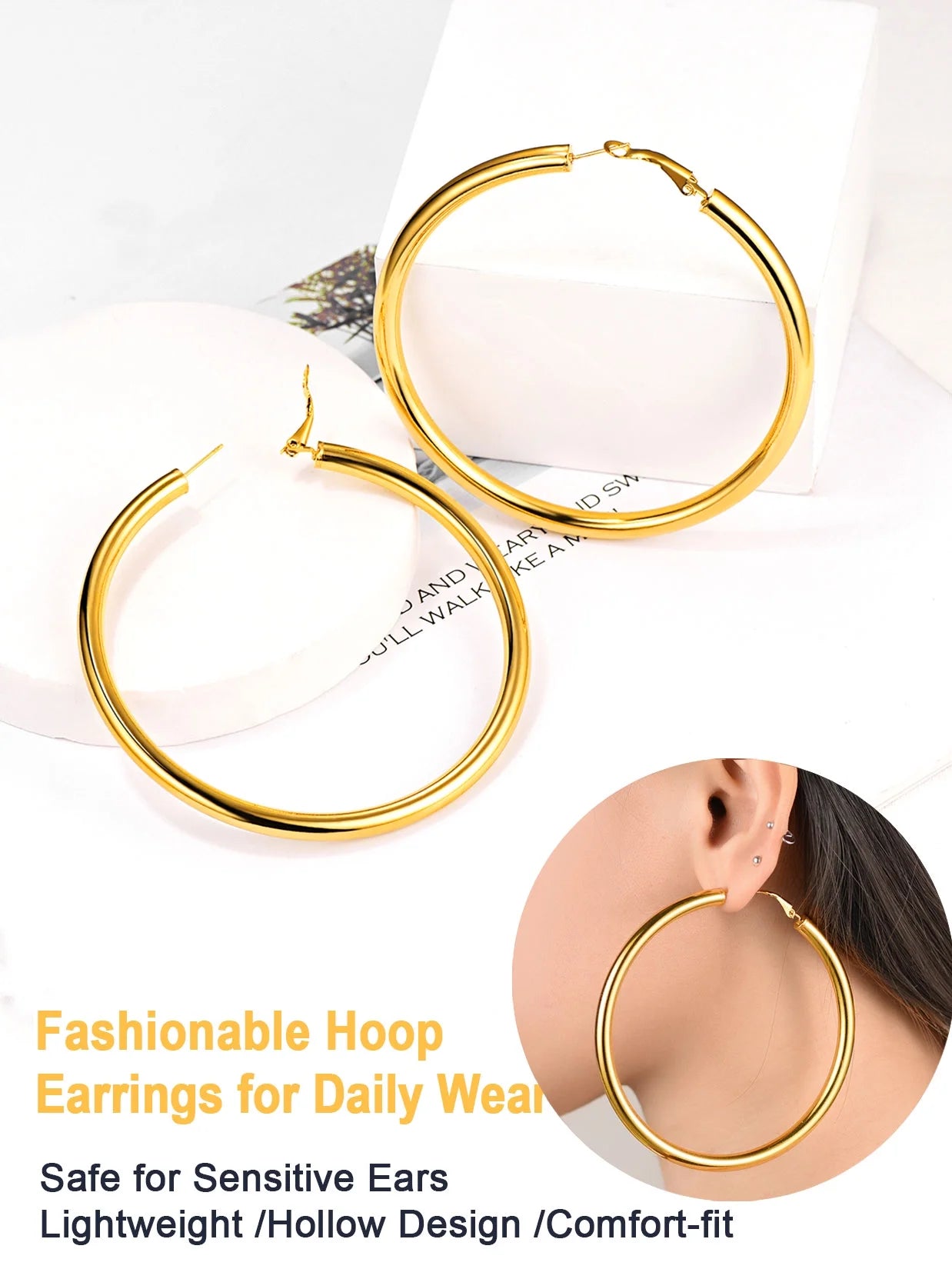 Chunky Hoop Earrings for Women Stainless Steel Jewelry Gold Large Earring 80Mm Birthday Christmas Gift for Daughter Wife