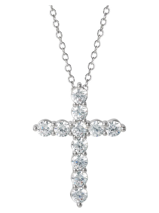 Brilliance Fine- Women'S Silver Plated Brass Cubic Zirconia Cross Pendant, 18" + 2" Ext Chain