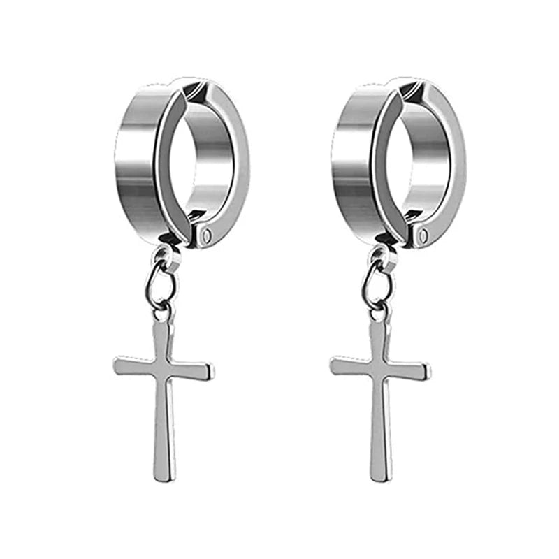 2Pcs Punk Mens Strong Magnet Magnetic Ear Stud Set Non Piercing Earrings Fake Cross Earrings Gift for Boyfriend Lover Jewelry