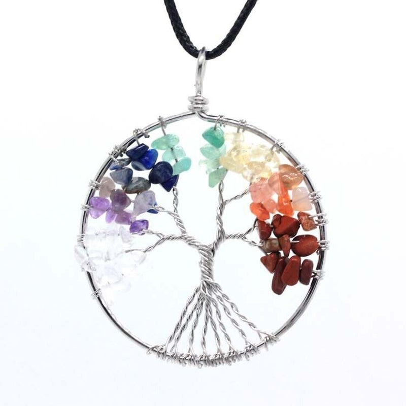 Tree of Life Pendant Necklace 7 Chakra Natural Gemstone Crystal Stones Healing