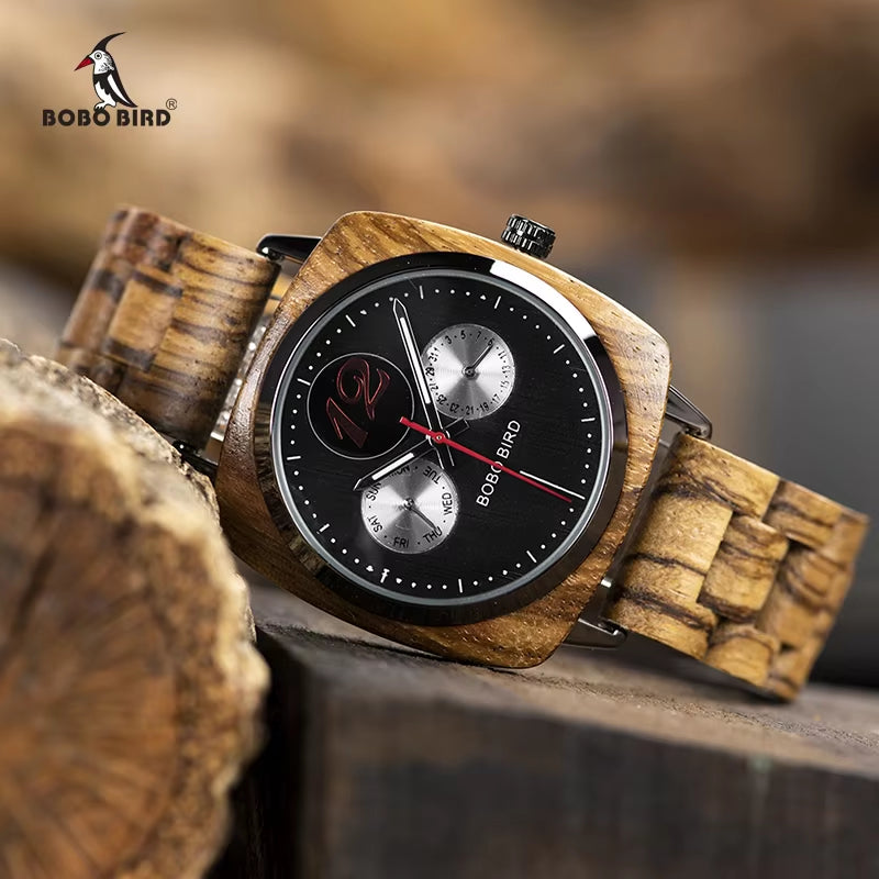 Relogio Masculino  Men Watch Stylish Wooden Timepieces Mens Wrist Watches in Wood Gift Box Erkek Kol Saati LOGO Custom