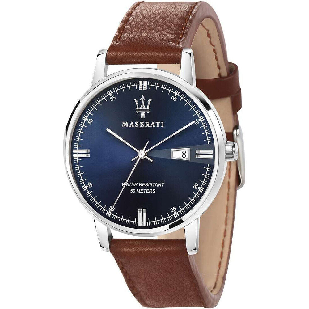 Maserati Eleganza Silver Stainless Steel & Brown Strap Men'S Watch. R8851130003