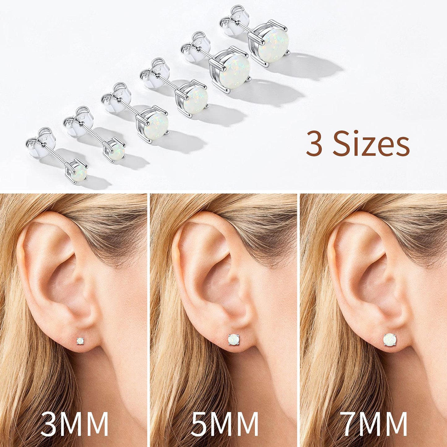 5Mm Heart Earrings Small Created White Opal Jewelry for Women Girls, Sterling Silver Birthstone Stud Earrings Hypoallergenic Birthday Gift