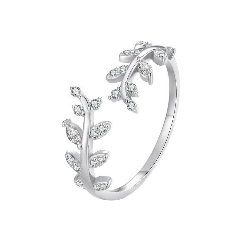 925 Sterling Silver Korean Style Delicate Leaf Open Ring for Women 2 Colors Simple Ring Fine Jewelry Wedding Gift