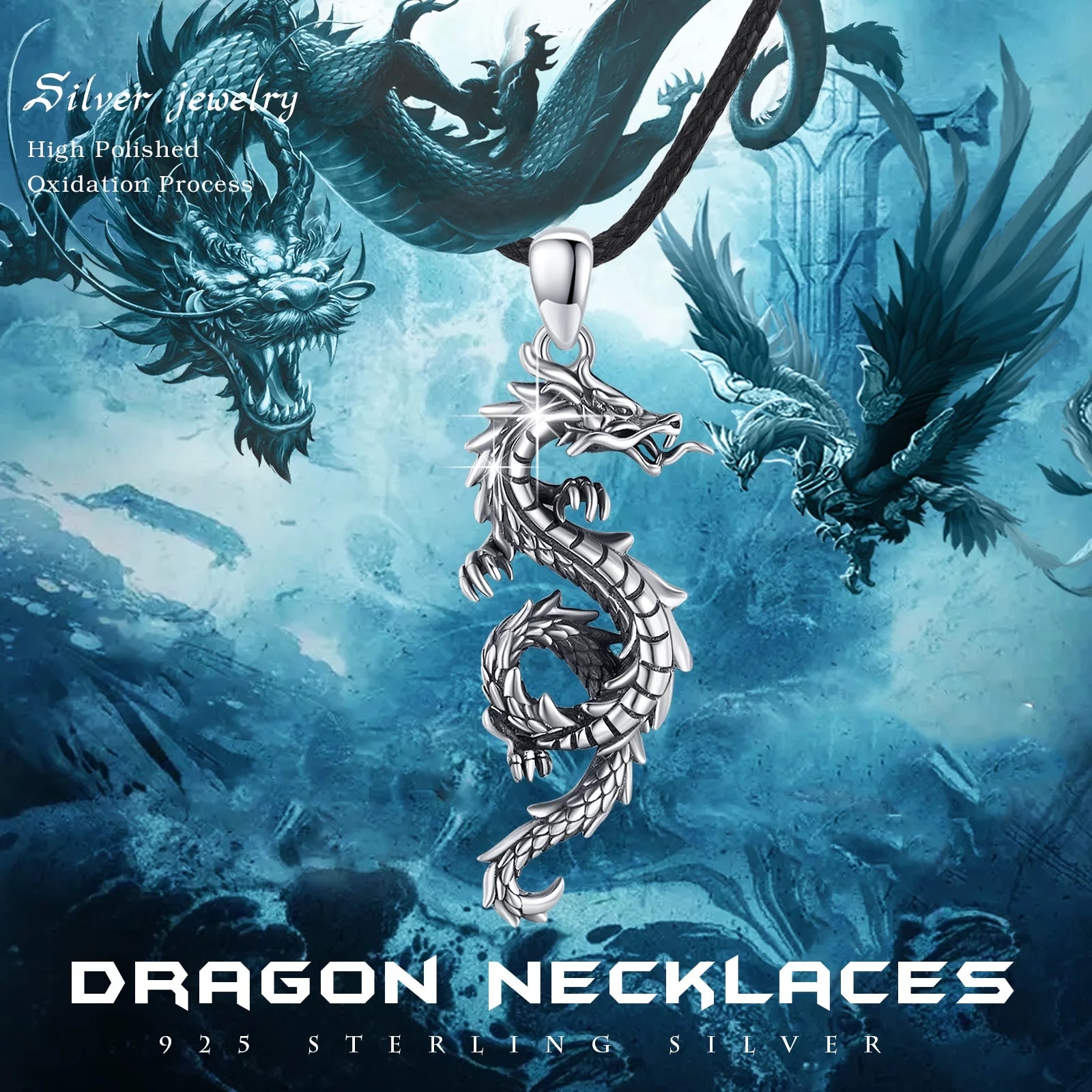 Dragon Necklace for Men 925 Sterling Silver Pendant Necklaces for Boys Son Jewelry Birthday Gift