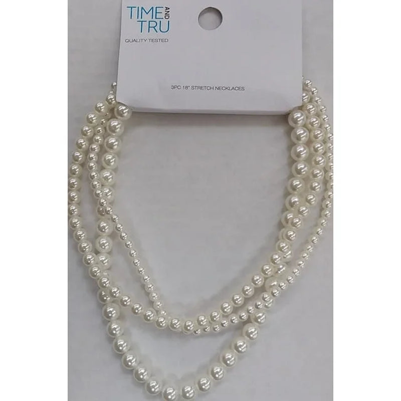 3 Piece White Strands Pearl Stretch Necklace Set