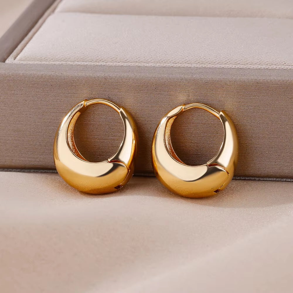 Gold Color Hoop Earrings for Women Oval Circle Stainless Steel Earrings 2024 Trending Femme Elegant Piercing Ear Jewelry Aretes