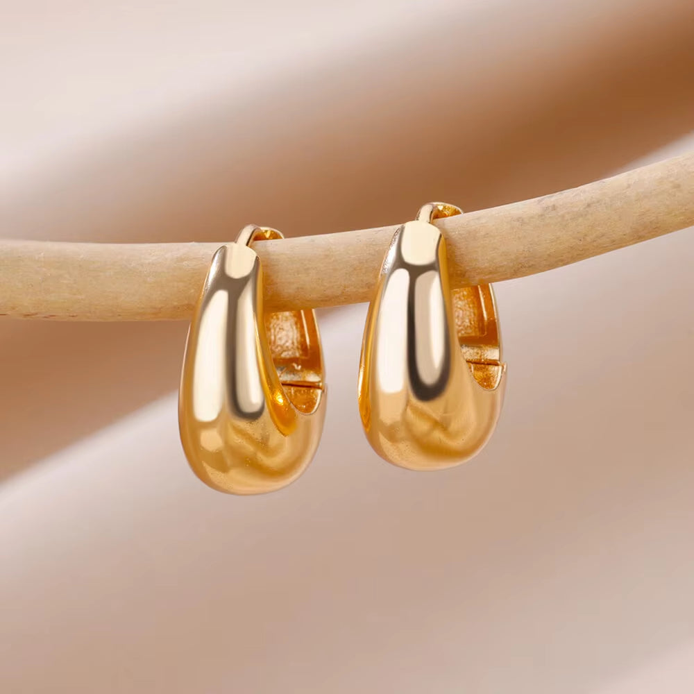 Gold Color Hoop Earrings for Women Oval Circle Stainless Steel Earrings 2024 Trending Femme Elegant Piercing Ear Jewelry Aretes