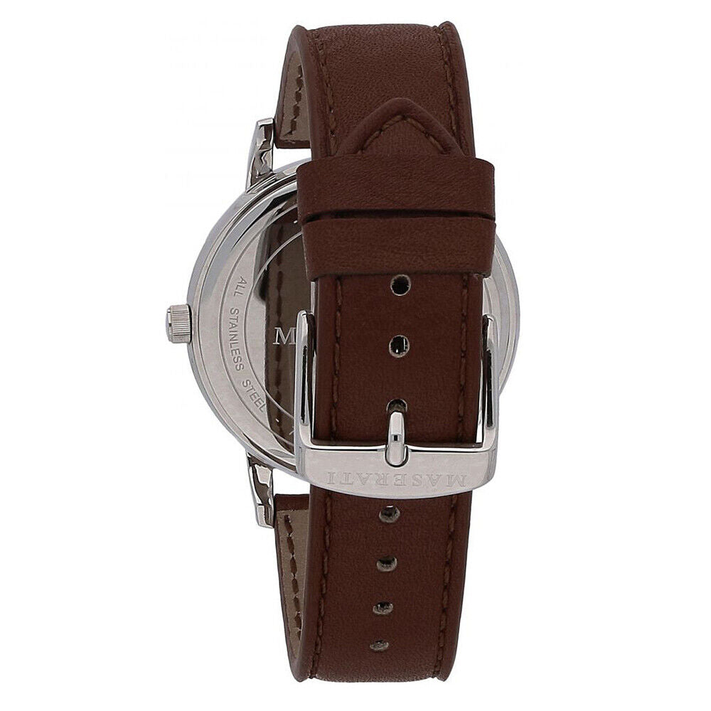 Maserati Eleganza Silver Stainless Steel & Brown Strap Men'S Watch. R8851130003