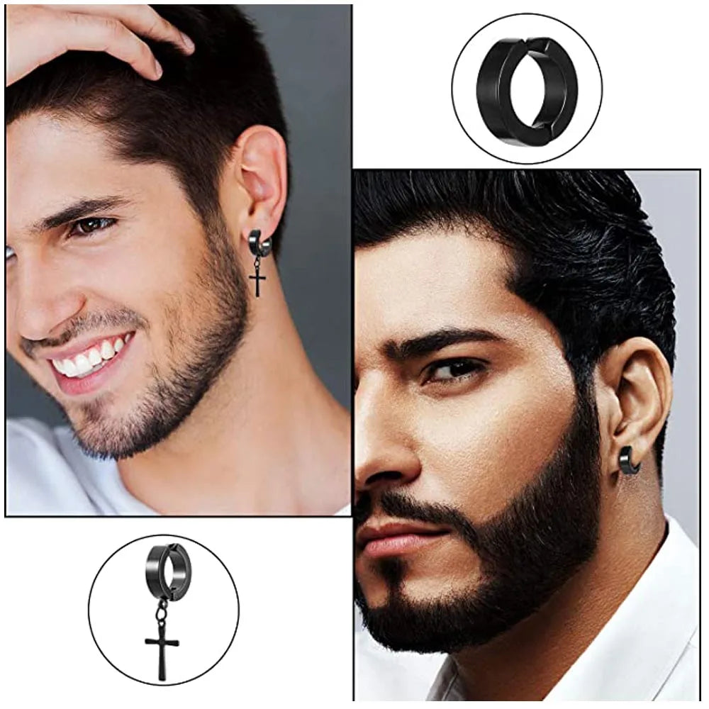 2Pcs Punk Mens Strong Magnet Magnetic Ear Stud Set Non Piercing Earrings Fake Cross Earrings Gift for Boyfriend Lover Jewelry