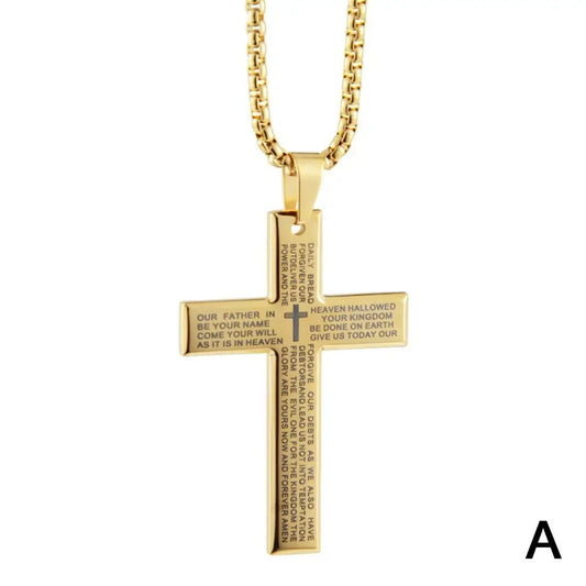 Christian Bible Cross Chain Necklace Stainless Steel Big Pendant Necklace Men'S Religious Prayer Jewelry Corrente Masculina