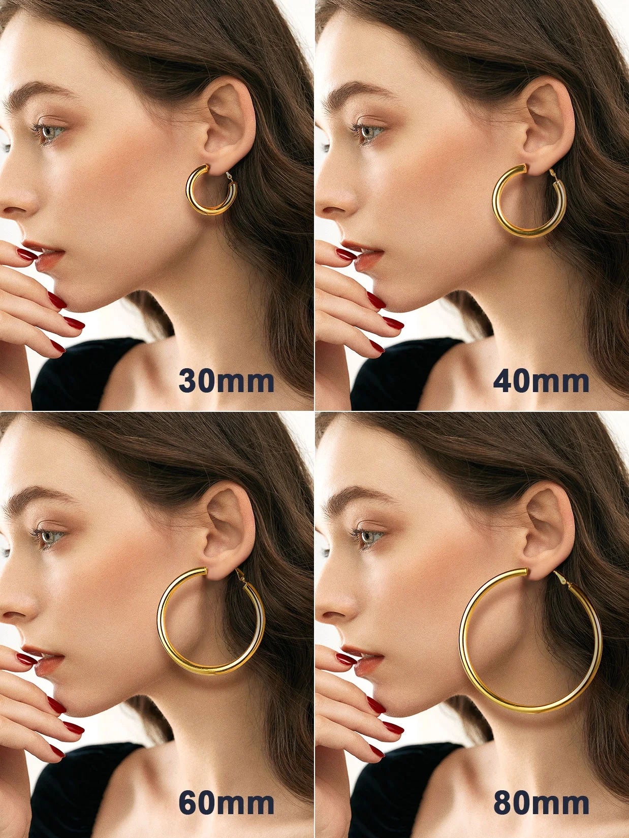 Chunky Hoop Earrings for Women Stainless Steel Jewelry Gold Large Earring 80Mm Birthday Christmas Gift for Daughter Wife